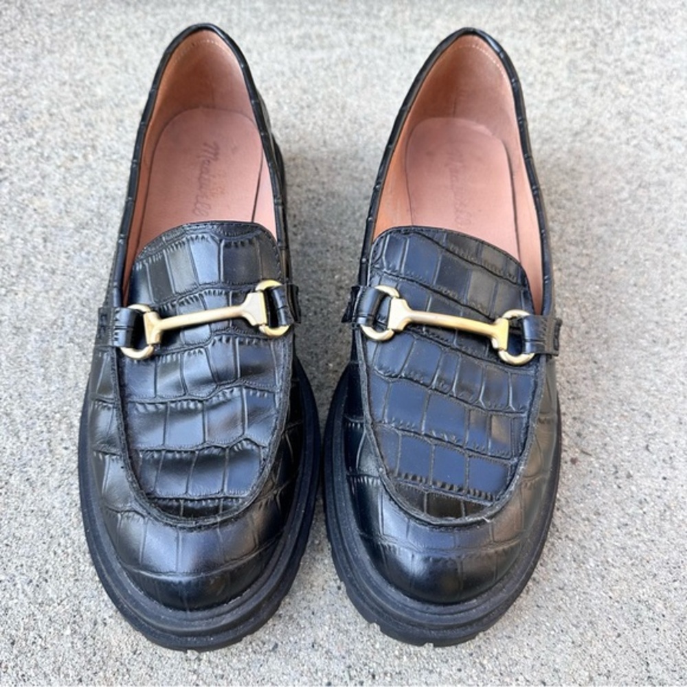 Madewell Black Croc-Embossed Loafers